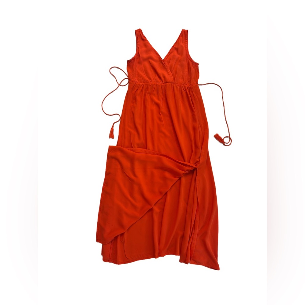 SHINESTAR ~ Orange Pleated Maxi Dress w/V-Neck Sleeveless and Side Slits size M - Picture 7 of 8